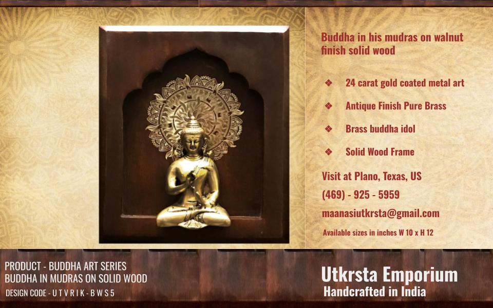 Buddha In Mudras on Walnut Solid Wood (BWS5)