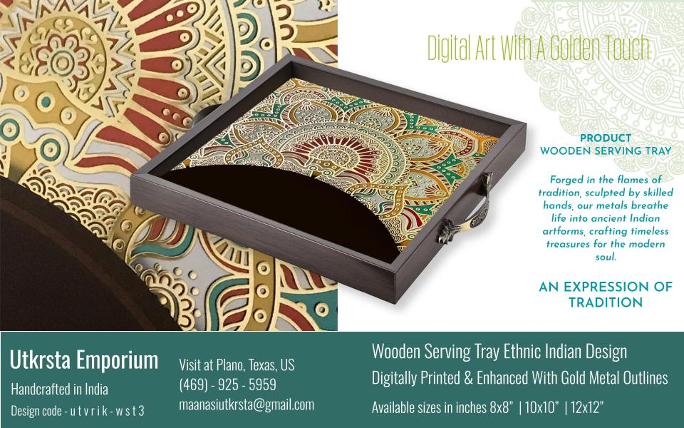 Wooden Tray Green Digital Print