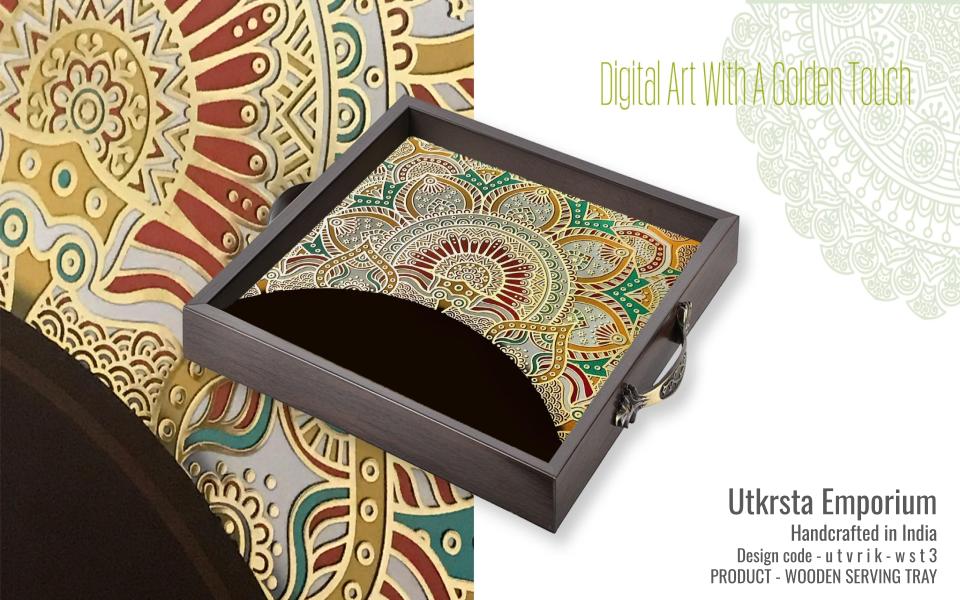 Wooden Tray Green Digital Print